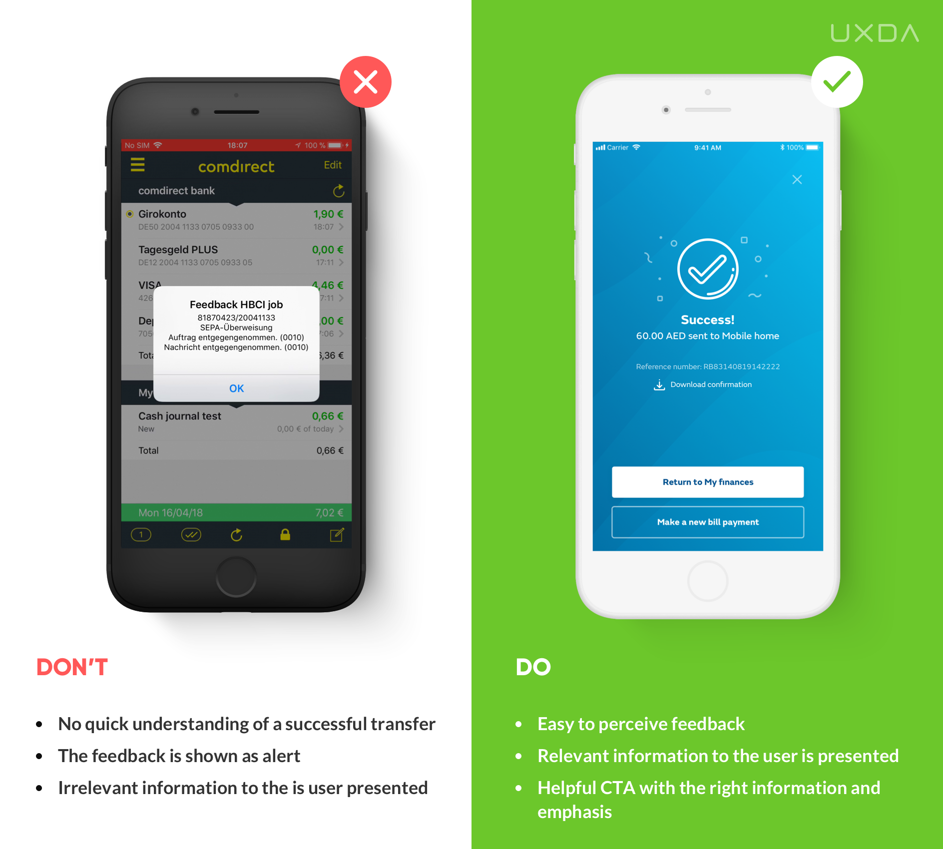 Fintech UX / UI Guide: TOP 20 Tips to Improve Mobile Banking Solutions Design - Clear feedback
