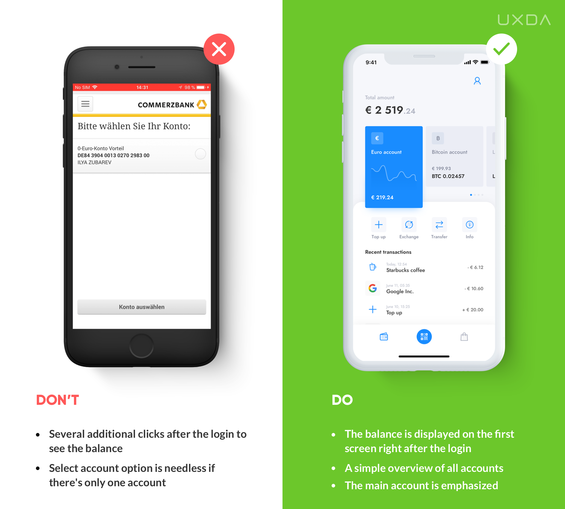 Fintech UX / UI Guide: TOP 20 Tips to Improve Mobile Banking Solutions Design - Clear balance